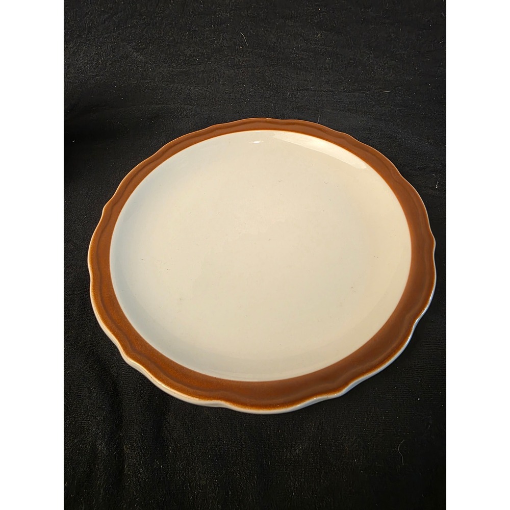 Syracuse China USA Bread Butter Plate Brown Scalloped Rim White 7.25 In. Vintage